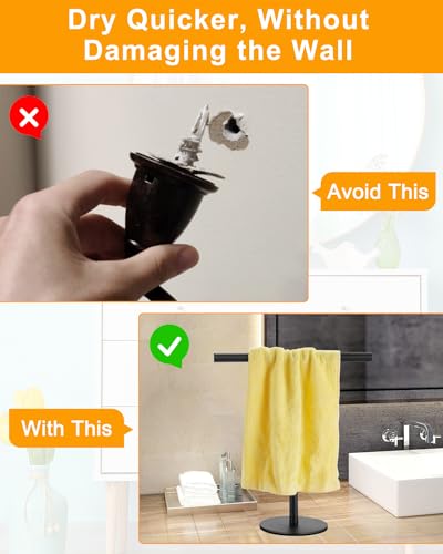 Hand Towel Holder for Bathroom, T-Shape Free Standing Towel Rack Stand, Matte Black Waterproof Hand Towel Rack for Bathroom Kitchen Countertop