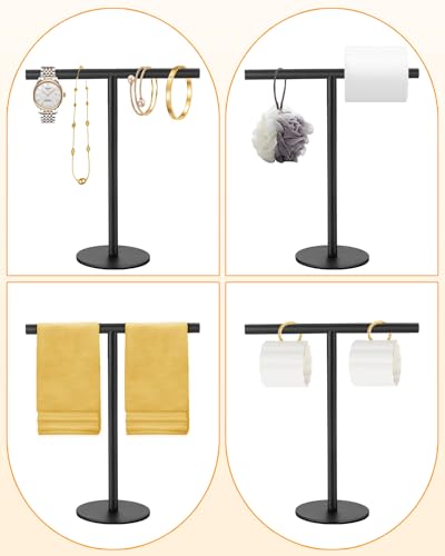 Hand Towel Holder for Bathroom, T-Shape Free Standing Towel Rack Stand, Matte Black Waterproof Hand Towel Rack for Bathroom Kitchen Countertop