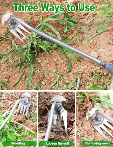 wohohoho Artifact Uprooting Weeding Tool, 16 Inch Galvanized Rust-proof Weed Pulling Tool, 4 Teeth Manganese Steel Forged Gardening Hand Weeder Tools for Vegetable, Planting, Farm, Gardening&Weeding
