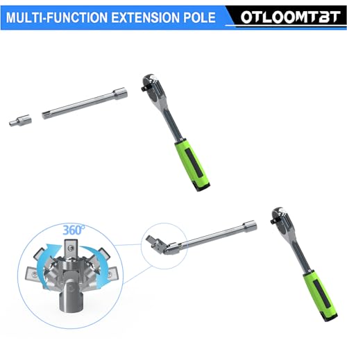 OTLOOMTBT 15pcs 1/4 Inch Drive Ratchet Socket Wrench Set, with Metric 4-14mm and Front and Rear Quick Released Ratchet Handle and Extension Bar Universal Joint Hand Drill Adapter, Portable Organizer