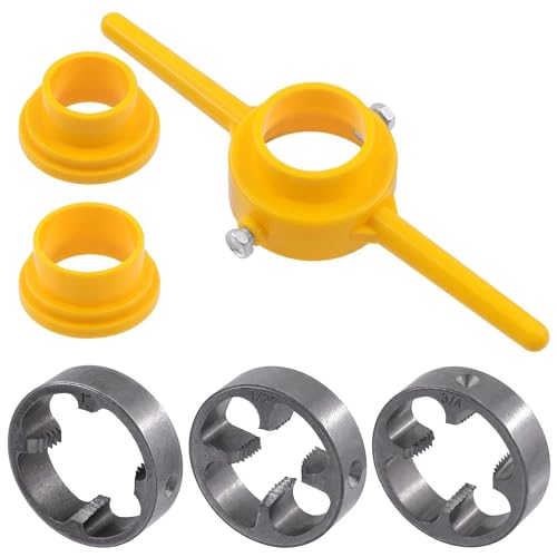 6 Pcs PVC Thread Maker Tool, Pipe Threader Plumbing Tool Kit Plastic Pipe Round Die with 3 Dies 1/2", 3/4" and 1" NPT Die Manual Hand Tool for PVC Threading
