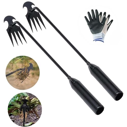 2PCS Weeding Artifact Uprooting Weeding Tool Weed Puller Tool Garden for Vegetable Gardening Farm, 2024New Weed Puller Tool，4 Teeth Manganese Steel Garden Hand Weeder Tool with Handle