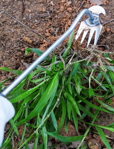 wohohoho Artifact Uprooting Weeding Tool, 16 Inch Galvanized Rust-proof Weed Pulling Tool, 4 Teeth Manganese Steel Forged Gardening Hand Weeder Tools for Vegetable, Planting, Farm, Gardening&Weeding