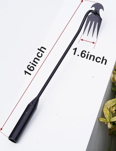 2024 Artifact Uprooting Weeding Tool, 16 Inch Black Long Handle Weed Puller Tool, 4 Teeth Manganese Steel Forged Gardening Hand Weeder, Seniors Best Garden Tools for Vegetable Gardening & Weeding