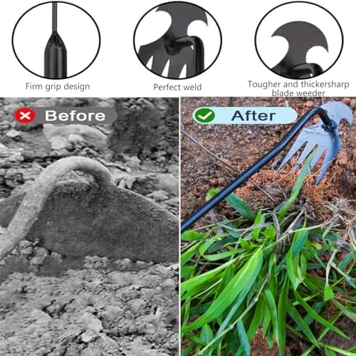 2PCS Weeding Artifact Uprooting Weeding Tool Weed Puller Tool Garden for Vegetable Gardening Farm, 2024New Weed Puller Tool，4 Teeth Manganese Steel Garden Hand Weeder Tool with Handle