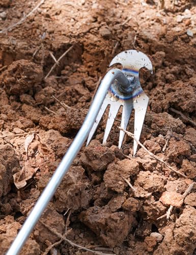 wohohoho Artifact Uprooting Weeding Tool, 16 Inch Galvanized Rust-proof Weed Pulling Tool, 4 Teeth Manganese Steel Forged Gardening Hand Weeder Tools for Vegetable, Planting, Farm, Gardening&Weeding