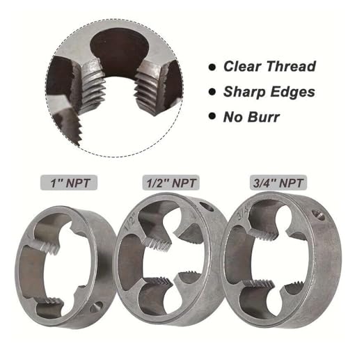 6 Pcs PVC Thread Maker Tool, Pipe Threader Plumbing Tool Kit Plastic Pipe Round Die with 3 Dies 1/2", 3/4" and 1" NPT Die Manual Hand Tool for PVC Threading