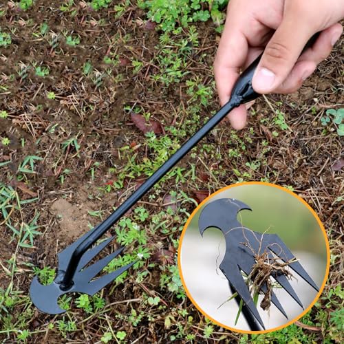 ROWPOZ Weeding Artifact Uprooting Weeding Tool, 2024 New Garden Weeding Tools Manganese Steel Portable Hand Weeder Tool, 4 Teeth Manual Weeders Tool Weed Pulling Tool (11.8 inch)