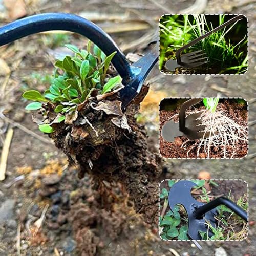 2PCS Weeding Artifact Uprooting Weeding Tool Weed Puller Tool Garden for Vegetable Gardening Farm, 2024New Weed Puller Tool，4 Teeth Manganese Steel Garden Hand Weeder Tool with Handle
