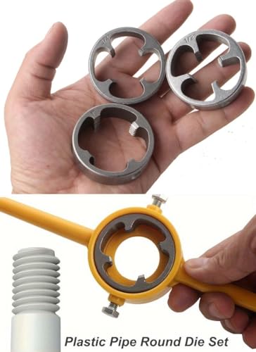 6 Pcs PVC Thread Maker Tool, Pipe Threader Plumbing Tool Kit Plastic Pipe Round Die with 3 Dies 1/2", 3/4" and 1" NPT Die Manual Hand Tool for PVC Threading
