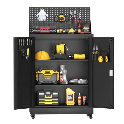 43" Metal Rolling Storage Cabinet with Lockable Wheels