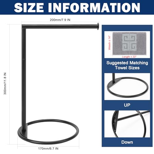 NearMoon Hand Towel Holder Stand, Thicken Metal L Shape Hand Towel Rack, Stable Free-Standing Towel Bar, Small Towel Ring Stand for Bathroom Kitchen Vanity Countertop, 8” L 12” H (Matte Black, 1 Pack)