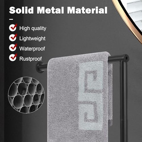 NearMoon Hand Towel Holder Stand, Thicken Metal L Shape Hand Towel Rack, Stable Free-Standing Towel Bar, Small Towel Ring Stand for Bathroom Kitchen Vanity Countertop, 8” L 12” H (Matte Black, 1 Pack)