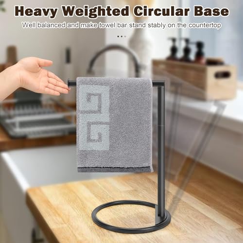 NearMoon Hand Towel Holder Stand, Thicken Metal L Shape Hand Towel Rack, Stable Free-Standing Towel Bar, Small Towel Ring Stand for Bathroom Kitchen Vanity Countertop, 8” L 12” H (Matte Black, 1 Pack)