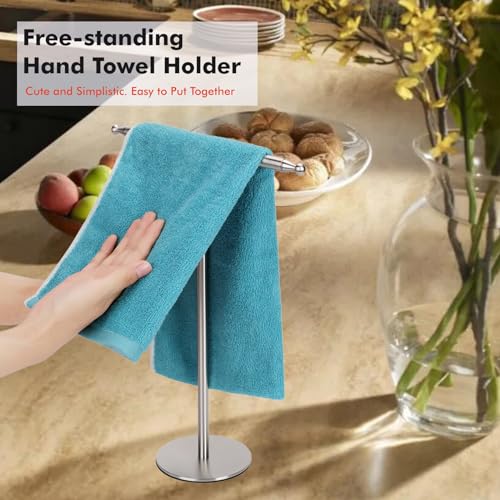 Hand Towel Holder Stand for Bathroom Vanity Countertop Stainless Steel T-Shape Free Standing Towel Rack Stand Towel Bar for Bathroom Kitchen (Brushed Nickel)