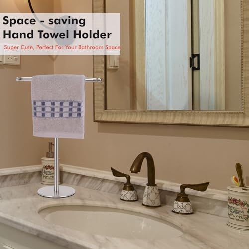 Hand Towel Holder Stand for Bathroom Vanity Countertop Stainless Steel T-Shape Free Standing Towel Rack Stand Towel Bar for Bathroom Kitchen (Brushed Nickel)