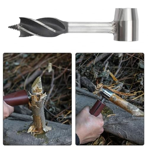 Omninmo Hand Auger Wood Drill, Bushcraft Hand Auger Wrench Portable Multipurpose Woodworking Hand Drill Tool Manual Wood Hole Maker Wrench Survival Tools for Camping and Wilderness