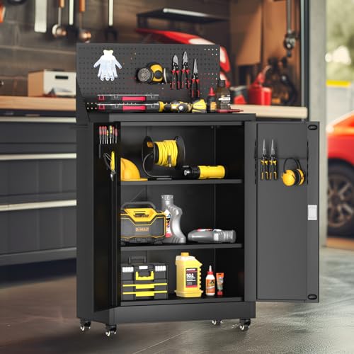 43" Metal Rolling Storage Cabinet with Lockable Wheels
