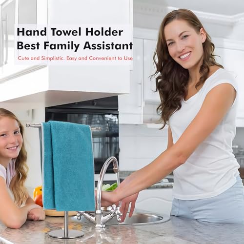 Hand Towel Holder Stand for Bathroom Vanity Countertop Stainless Steel T-Shape Free Standing Towel Rack Stand Towel Bar for Bathroom Kitchen (Brushed Nickel)