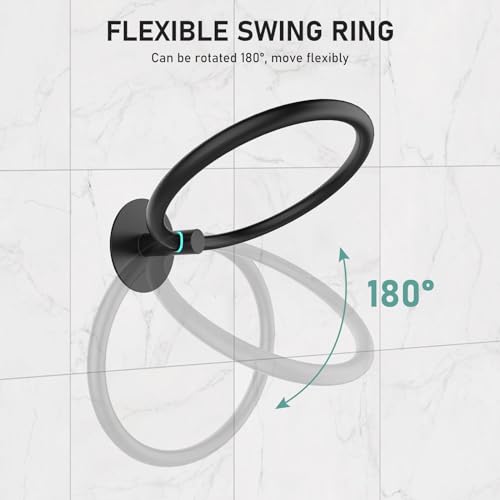 SetSail Towel Holder, Adhesive Hand Towel Holder for Bathroom Wall 304 Stainless Steel Towel Ring Matte Black Towel Hanger Heavy Duty Towel Racks for Bathroom, Kitchen