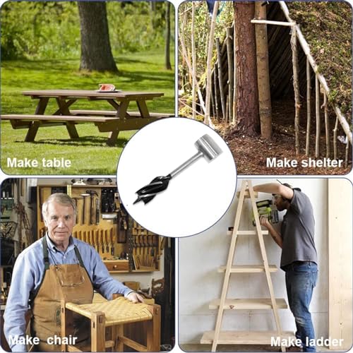 Omninmo Hand Auger Wood Drill, Bushcraft Hand Auger Wrench Portable Multipurpose Woodworking Hand Drill Tool Manual Wood Hole Maker Wrench Survival Tools for Camping and Wilderness