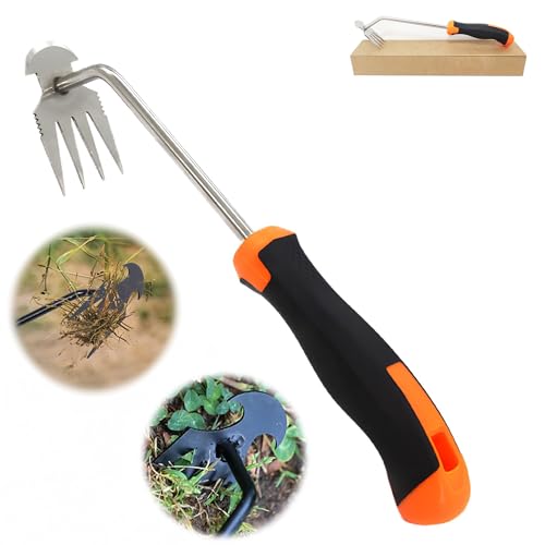 BUT FLY Stainless Steel Hand Weed Puller Dual-Action 4-Claw Weeder with Ergonomic Grip Garden Tool for Efficient Root Removal Precision Weed Extraction Ideal for Garden Enthusiasts