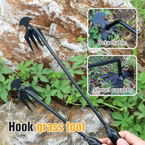 RUINXXT 21 Inch Weed Puller Garden Weed Remover Tool, New Weeding Artifact Uprooting Weeding Tool 4 Teeth Manganese Steel, Gardening Hand Tools Hand Weeder Tool Multifunctional Weeding Digger Tool