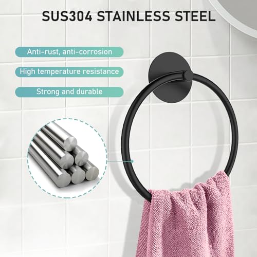 SetSail Towel Holder, Adhesive Hand Towel Holder for Bathroom Wall 304 Stainless Steel Towel Ring Matte Black Towel Hanger Heavy Duty Towel Racks for Bathroom, Kitchen