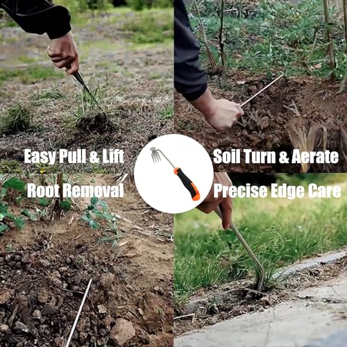 BUT FLY Stainless Steel Hand Weed Puller Dual-Action 4-Claw Weeder with Ergonomic Grip Garden Tool for Efficient Root Removal Precision Weed Extraction Ideal for Garden Enthusiasts