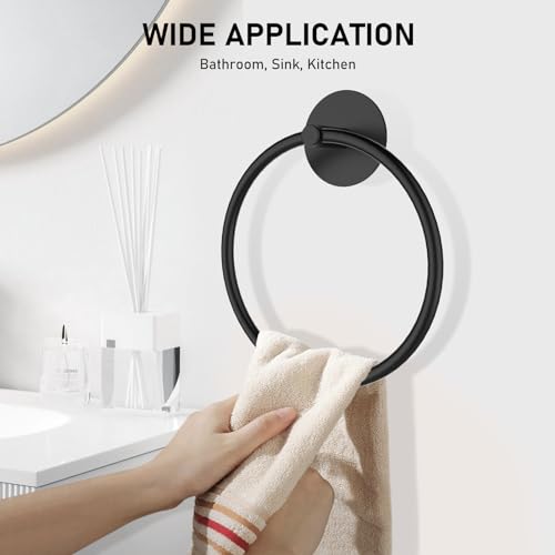 SetSail Towel Holder, Adhesive Hand Towel Holder for Bathroom Wall 304 Stainless Steel Towel Ring Matte Black Towel Hanger Heavy Duty Towel Racks for Bathroom, Kitchen