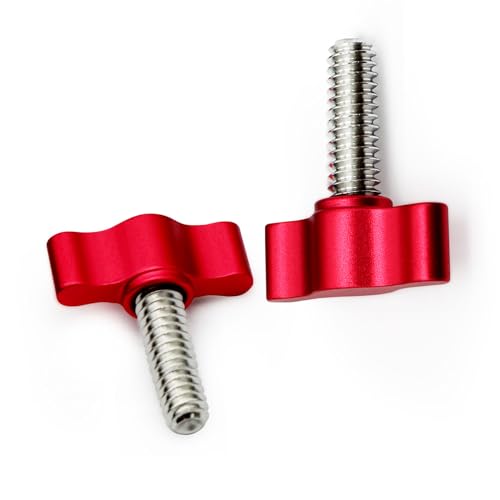 Xadnitu 1/4"-20 x 1" Thread Thumb Screw,Stainless Steel Standard/Coarse Thread with Red Adjustable Tee Wing Aluminum Knob to Remove Replace Hand Clamping Tightening Knob Power Supply, 4 Packs