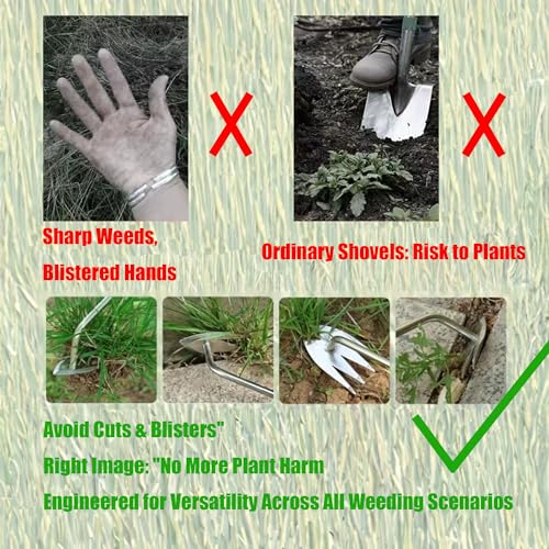 BUT FLY Stainless Steel Hand Weed Puller Dual-Action 4-Claw Weeder with Ergonomic Grip Garden Tool for Efficient Root Removal Precision Weed Extraction Ideal for Garden Enthusiasts