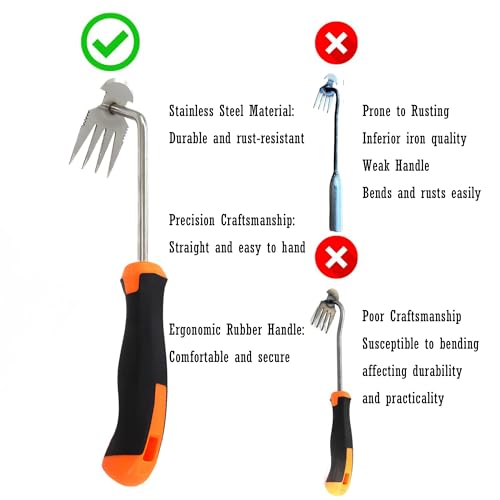 BUT FLY Stainless Steel Hand Weed Puller Dual-Action 4-Claw Weeder with Ergonomic Grip Garden Tool for Efficient Root Removal Precision Weed Extraction Ideal for Garden Enthusiasts