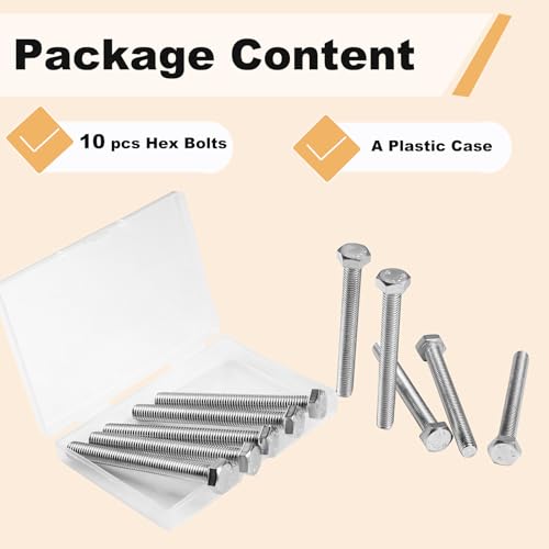10Pcs M8 Hex Bolts M8x75mm Hex Head Bolts Stainless Steel 304 M8-1.25 Hex Bolt Fully Threaded Hex Tap Bolts Metric Hexagon Head Screw Machine Bolts Right Hand External Hex Drive