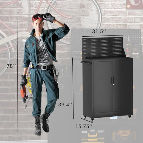 43" Metal Rolling Storage Cabinet with Lockable Wheels