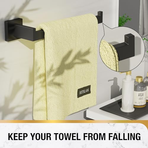 HITSLAM Matte Black 9 Inch Hand Towel Bar for Bathroom, SUS304 Stainless Steel Kitchen Hand Towel Holder Wall Mounted, Modern Home Decor Bath Towel Rack with Hardware Accessories