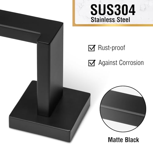 HITSLAM Matte Black 9 Inch Hand Towel Bar for Bathroom, SUS304 Stainless Steel Kitchen Hand Towel Holder Wall Mounted, Modern Home Decor Bath Towel Rack with Hardware Accessories