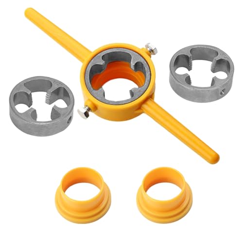 SeonFook 6PCS PVC Die Set Plastic Pipe Round Die Set Thread Maker Tool Pipe Threader Plumbing Tools Kit with 3 Dies 1/2", 3/4" and 1" NPT Die Set Manual Hand Tool for PVC Threading