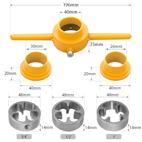 SeonFook 6PCS PVC Die Set Plastic Pipe Round Die Set Thread Maker Tool Pipe Threader Plumbing Tools Kit with 3 Dies 1/2", 3/4" and 1" NPT Die Set Manual Hand Tool for PVC Threading