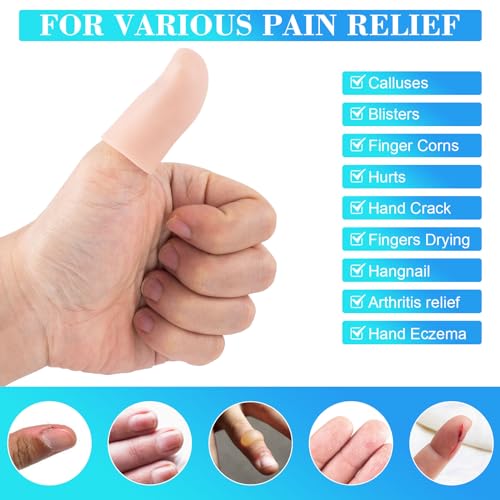 ANCIRS 10pcs Gel Finger Support Protector Caps Gloves, Gel Finger Cots/Covers, Silicone Fingertips for Hands Cracking, Eczema Skin, Trigger Finger Arthritis Pain Relief