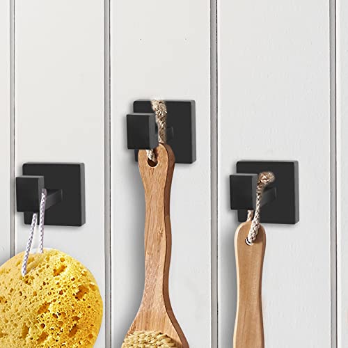 IBosins 2 Pack Towel Hooks Hand Towel Holder for Bathroom Wall Livingroom Bedroom Kitchen Closet Heavy Duty Stainless Steel Hook Hanger for Robe, Bath Towel, Coat (Square Matte Black)