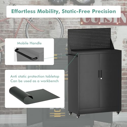 43" Metal Rolling Storage Cabinet with Lockable Wheels