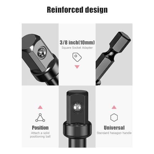 Fruholt Impact Grade Power Hand Tools Driver Sockets Adapter Set for Drill - 3 Pack 3/8 Socket Adapter 1/4 Inch to 3/8 Socket Adapter Kit for Impact Driver,Automotive DIY,Handle Nut Driver and Drills