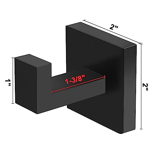 IBosins 2 Pack Towel Hooks Hand Towel Holder for Bathroom Wall Livingroom Bedroom Kitchen Closet Heavy Duty Stainless Steel Hook Hanger for Robe, Bath Towel, Coat (Square Matte Black)