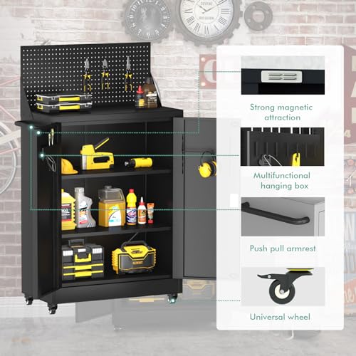43" Metal Rolling Storage Cabinet with Lockable Wheels