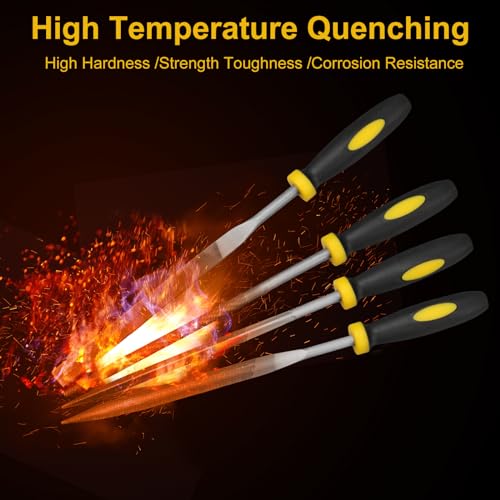 Uaorexplo Mini Hand Metal File Set, Total Length 6.3“, 5pcs, Strength Alloy Steel Needle Files, includes Round, Bi Half-Round, Flat, Square, Triangular. Precision Hand File Tools for Detailed Work.