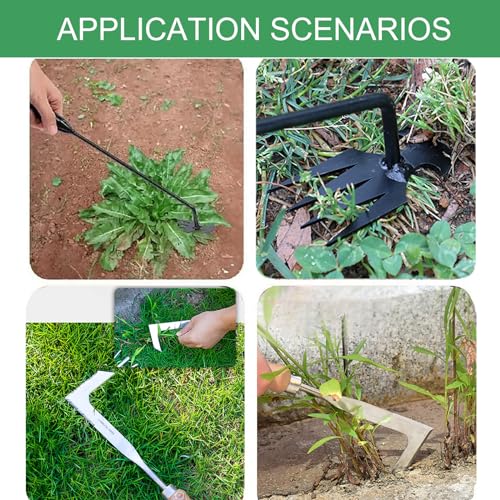 LAKIDOGS 2 Pack Uprooting Weeding Tool, Gardening 4 Claw Hand Weed Remover Tool and L-Shape Manual Grass Removal Set, Manganese Steel Weeder Puller for Lawn Garden, Yard, Farm and Driveway