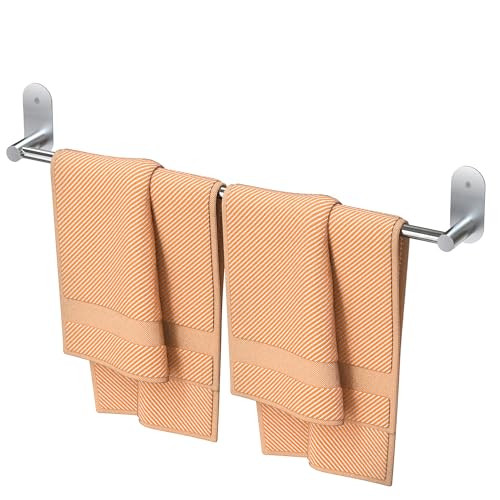 HITSLAM Brushed Nickel Self Adhesive Towel Bar for Bathroom 24 Inch, SUS304 Stainless Steel Towel Rack Wall Mounted, Hand Towel Holder with Hardware Accessories, No Drilling or Screws Wall-Mount