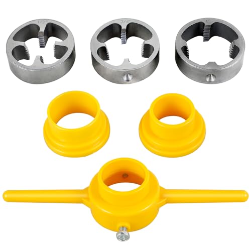 6Pcs PVC Thread Maker Tool Reusable Pipe Threader Kit with 1/2 Inch 3/4 Inch 1 Inch Dies Pipe Threader Plumbing Manual Hand Tool Kit Pipe Round Die Set for PVC Threading