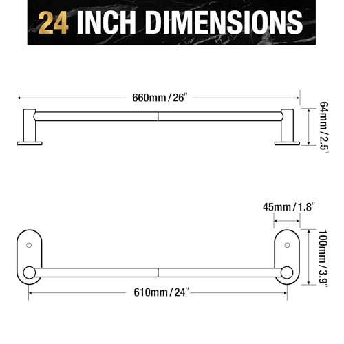 HITSLAM Brushed Nickel Self Adhesive Towel Bar for Bathroom 24 Inch, SUS304 Stainless Steel Towel Rack Wall Mounted, Hand Towel Holder with Hardware Accessories, No Drilling or Screws Wall-Mount